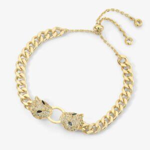 Melinda Maria Double Jaguar Cuban Bracelet Gold|White Diamondettes